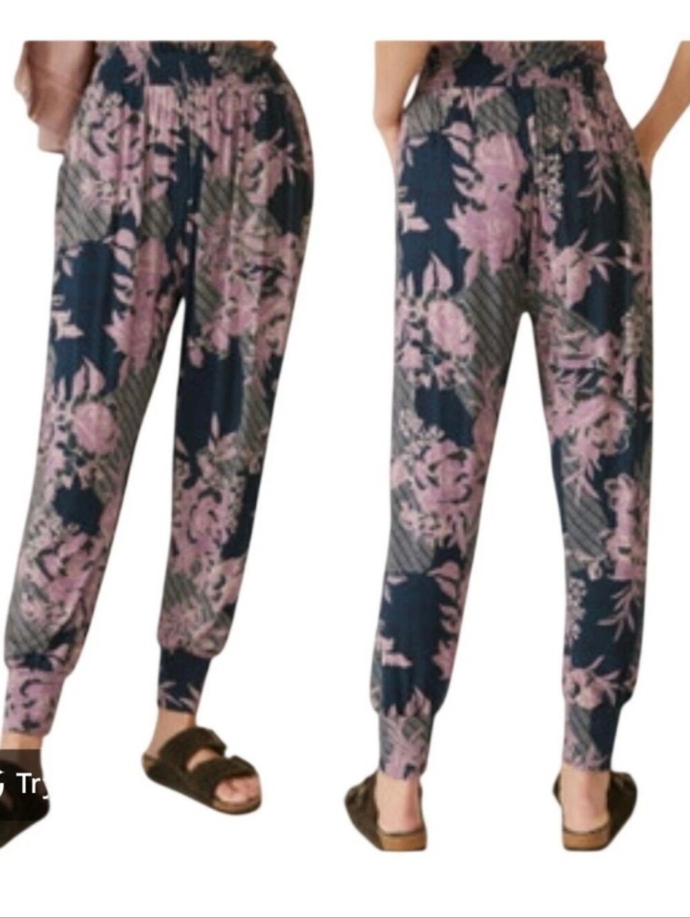 Women's Navy Floral Pink Jogger Pants